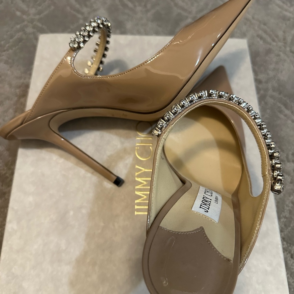 Jimmy Choo Beige Bing 100 Patent Leather Heels - Picture 3 of 9
